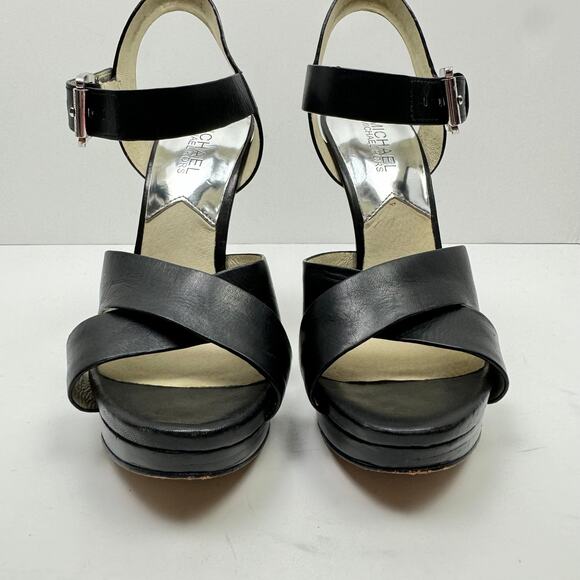 MICHAEL Michael Kors | Oksana Black Leather Stiletto Heel Strappy OpenToe Sandal - Picture 3 of 12